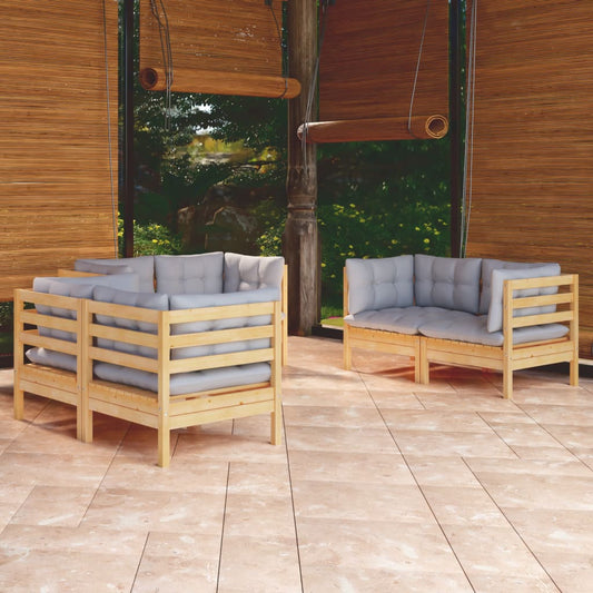 Set Divani da Giardino 6 pz con Cuscini Grigi Massello di Pino | homemem39