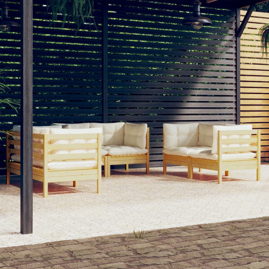 Set Divani da Giardino 6 pz con Cuscini Crema in Massello di Pino | homemem39