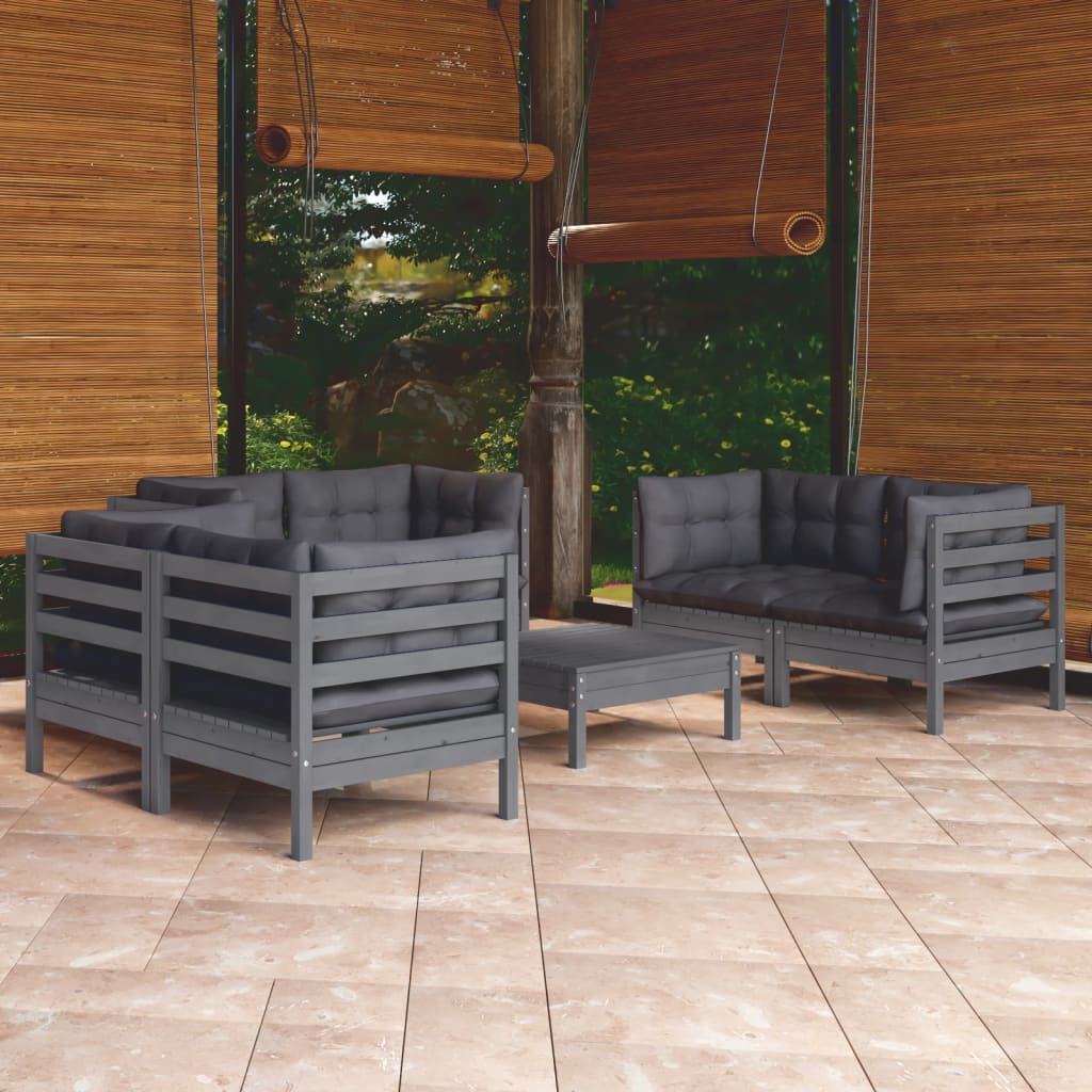 Set Salotto da Giardino 7pz con Cuscini Legno Massello di Pino - homemem39