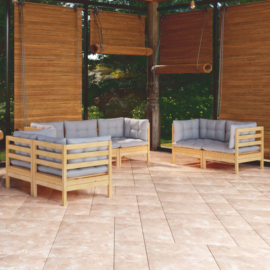 Set Divani da Giardino 7 pz con Cuscini Grigi Massello di Pino | homemem39