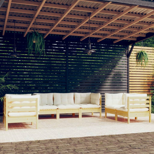 Set Divani da Giardino 7 pz con Cuscini Crema in Massello di Pino | homemem39