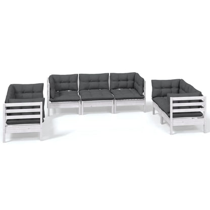 Set Salotto da Giardino 7pz con Cuscini Legno Massello di Pino