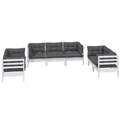 Set Salotto da Giardino 7pz con Cuscini Legno Massello di Pino