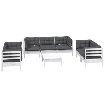 Set Salotto da Giardino con Cuscini 8 pz Legno Massello di Pino