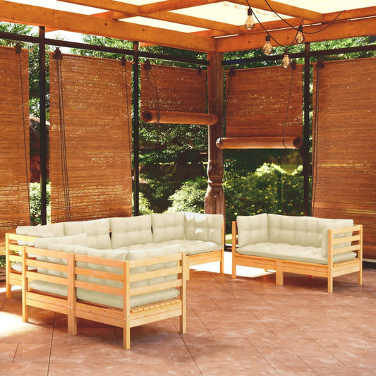 Set Divani da Giardino 8 pz con Cuscini Crema in Massello di Pino | homemem39