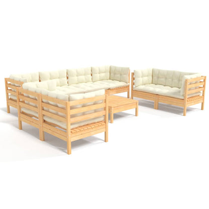 Set Divani da Giardino 9 pz con Cuscini Crema Massello di Pino | homemem39
