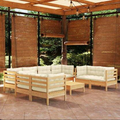 Set Divani da Giardino 9 pz con Cuscini Crema Massello di Pino | homemem39