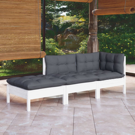 Set Divani da Giardino 3 pz con Cuscini Legno Massello di Pino - homemem39