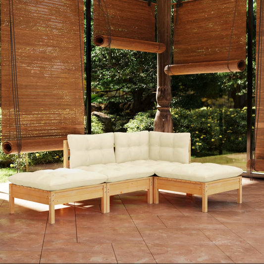 Set Divani da Giardino 4 pz con Cuscini Crema Massello di Pino | homemem39