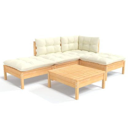 Set Salotto da Giardino 5pz con Cuscini Crema in Legno di Pino - homemem39