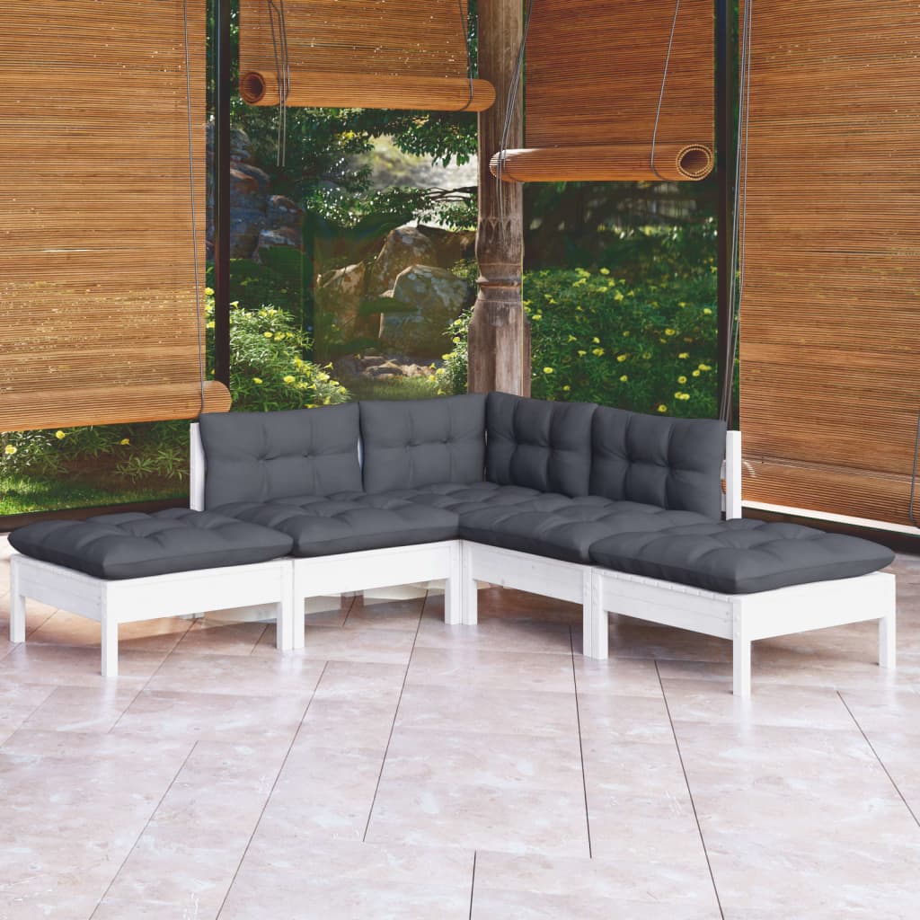 Set Divani da Giardino 5 pz con Cuscini Legno Massello di Pino - homemem39