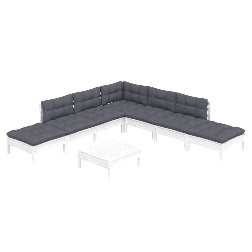 Set Divani da Giardino 8 pz con Cuscini Bianchi Legno di Pino - homemem39