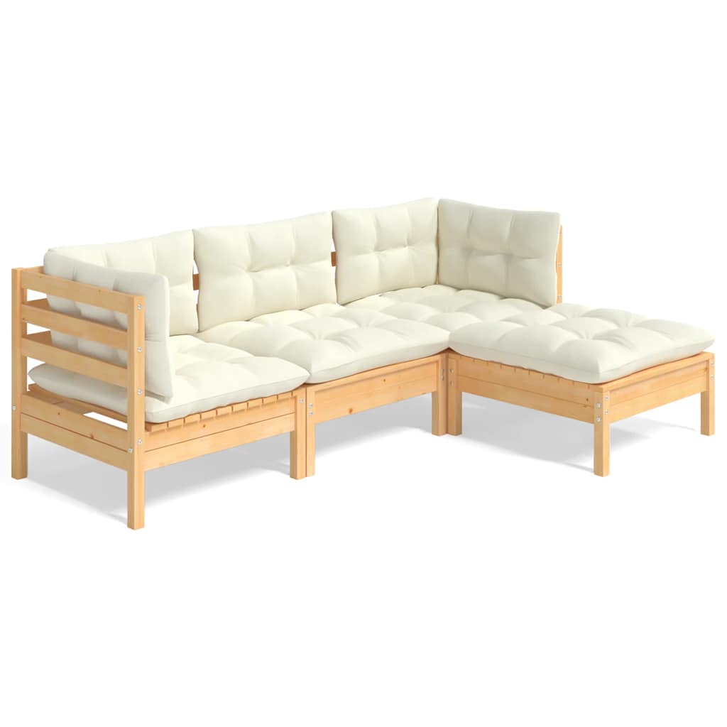 Set Salotto da Giardino 4 pz con Cuscini Crema in Legno di Pino - homemem39