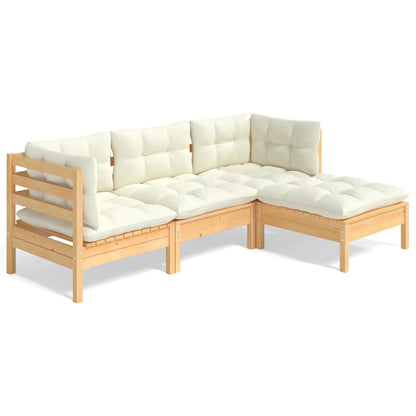 Set Salotto da Giardino 4 pz con Cuscini Crema in Legno di Pino - homemem39