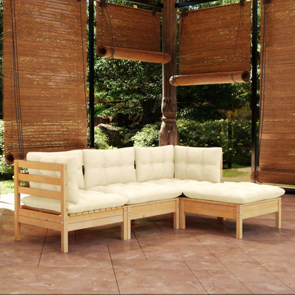 Set Salotto da Giardino 4 pz con Cuscini Crema in Legno di Pino - homemem39