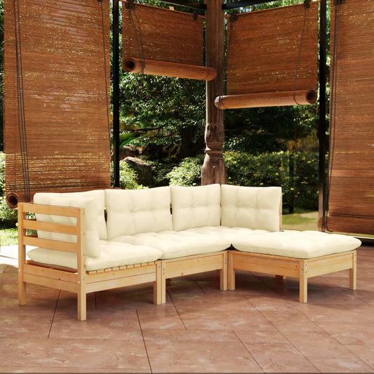 Set Salotto da Giardino 4 pz con Cuscini Crema in Legno di Pino - homemem39