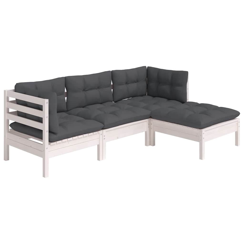 Set Divani da Giardino 4 pz con Cuscini Bianchi Legno di Pino - homemem39