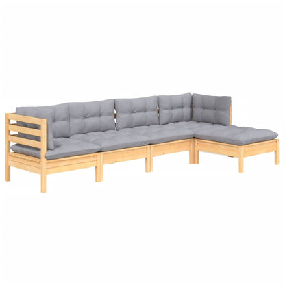 Set Divani da Giardino 5 pz con Cuscini Grigi Massello di Pino | homemem39