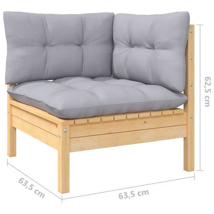 Set Divani da Giardino 5 pz con Cuscini Grigi Massello di Pino | homemem39