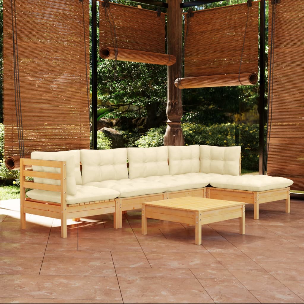 Set Salotto da Giardino 6 pz con Cuscini Crema Legno di Pino - homemem39