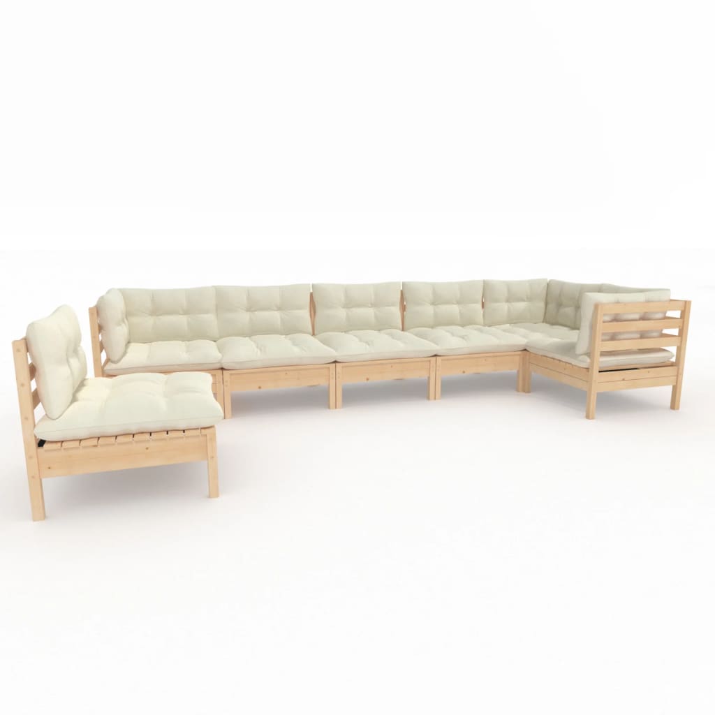Set Salotto da Giardino 7pz con Cuscini Crema in Legno di Pino | homemem39