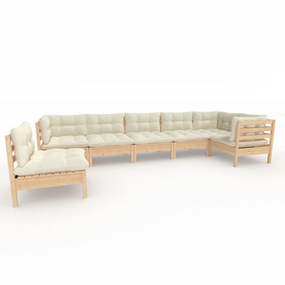 Set Salotto da Giardino 7pz con Cuscini Crema in Legno di Pino | homemem39