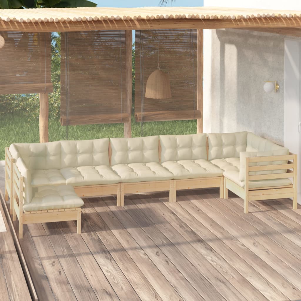 Set Salotto da Giardino 7pz con Cuscini Crema in Legno di Pino | homemem39