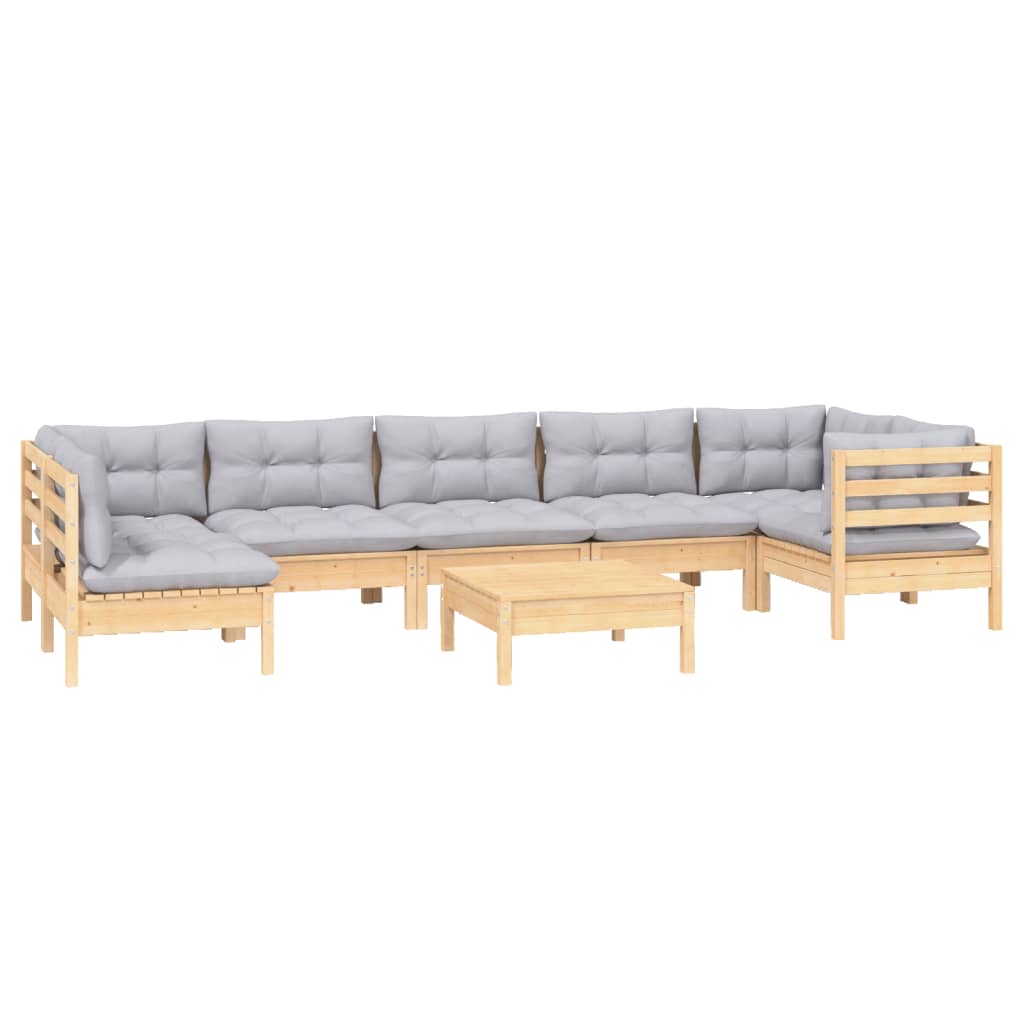 Set Divani da Giardino 8 pz con Cuscini Grigi Massello di Pino | homemem39
