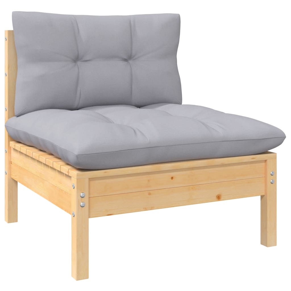 Set Divani da Giardino 8 pz con Cuscini Grigi Massello di Pino | homemem39