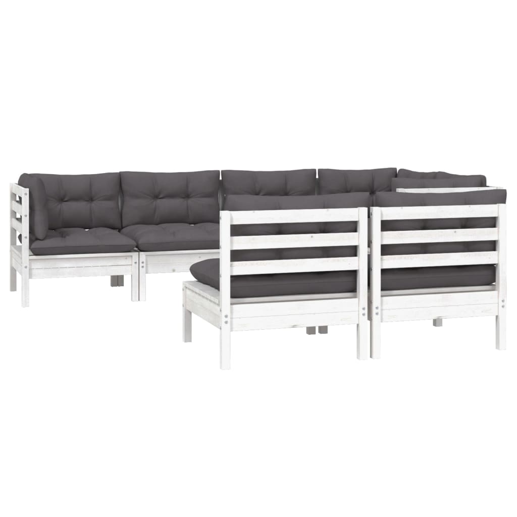 Set Divani da Giardino 7 pz con Cuscini Bianchi Legno di Pino - homemem39