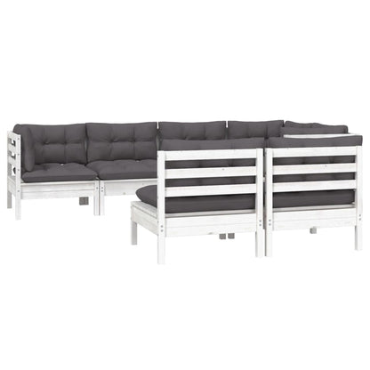 Set Divani da Giardino 7 pz con Cuscini Bianchi Legno di Pino - homemem39