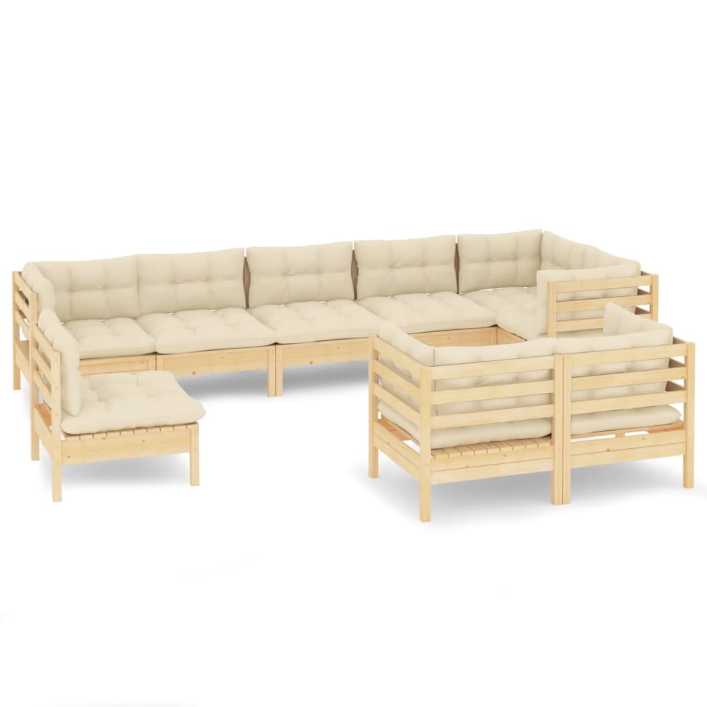 Set Divani da Giardino 9 pz con Cuscini Crema Massello di Pino | homemem39
