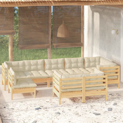 Set Divani da Giardino 9 pz con Cuscini Crema Massello di Pino | homemem39