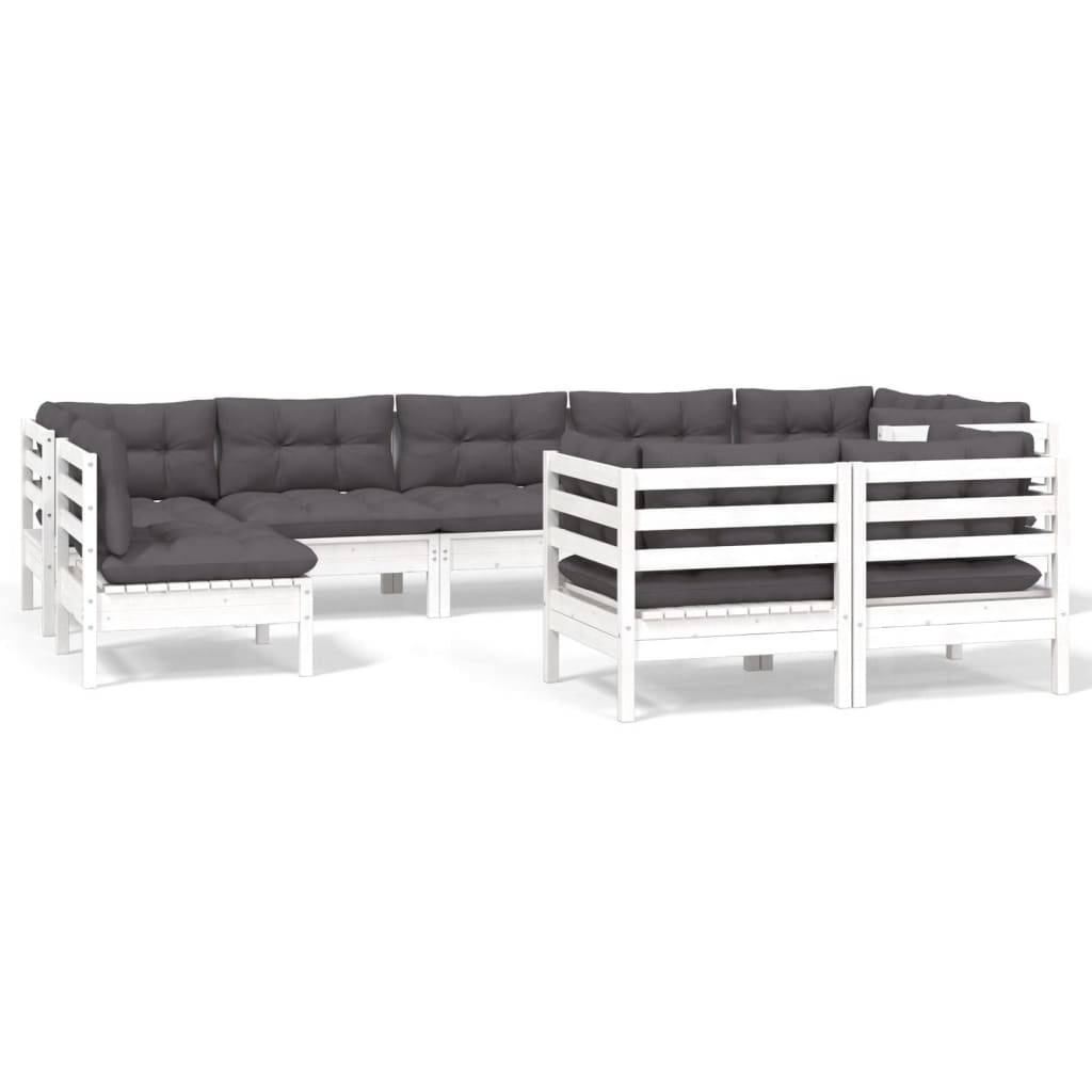 Set Divani da Giardino 9 pz con Cuscini Bianchi Legno di Pino | homemem39