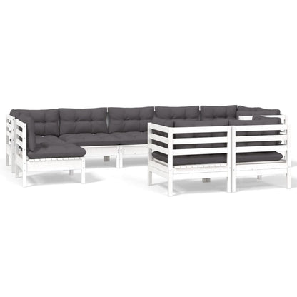 Set Divani da Giardino 9 pz con Cuscini Bianchi Legno di Pino | homemem39