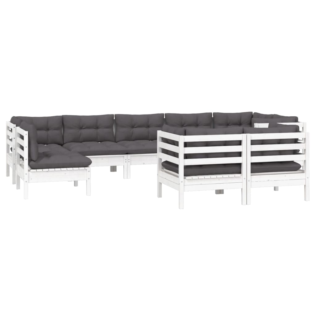 Set Divani da Giardino 9 pz con Cuscini Bianchi Legno di Pino | homemem39