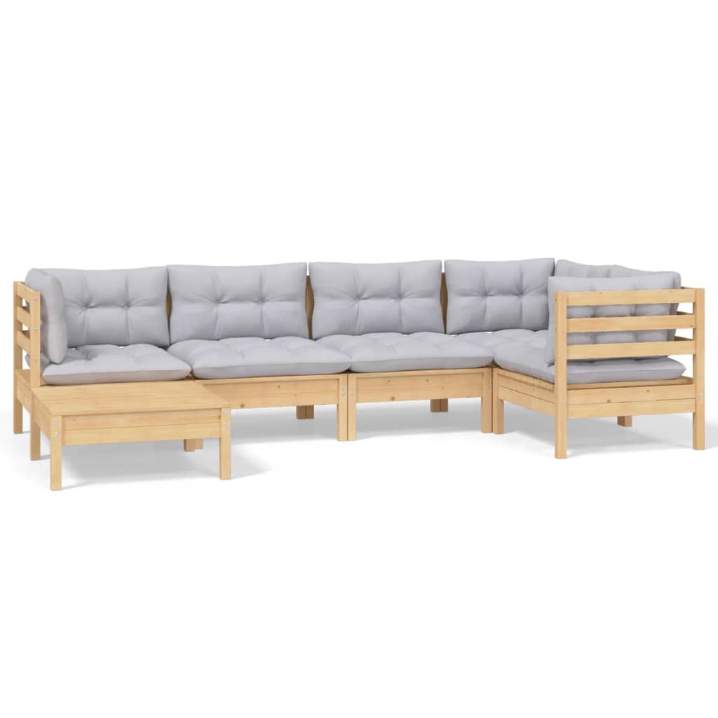 Set Divani da Giardino 6 pz con Cuscini Grigi Massello di Pino | homemem39