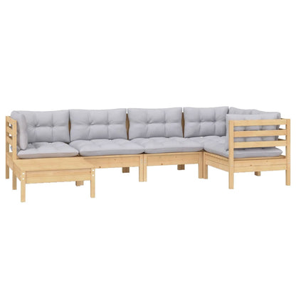 Set Divani da Giardino 6 pz con Cuscini Grigi Massello di Pino | homemem39