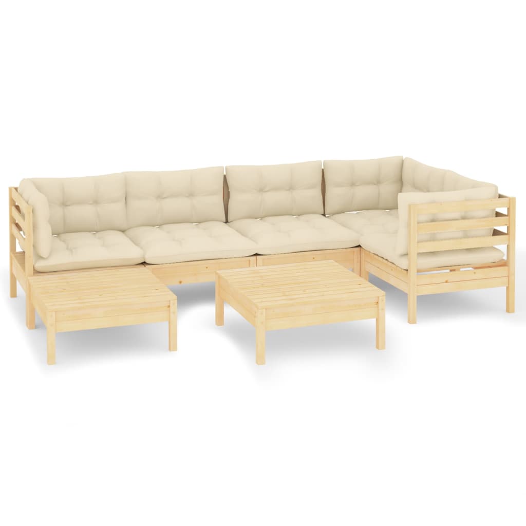 Set Divani da Giardino 7 pz con Cuscini Crema in Massello di Pino - homemem39