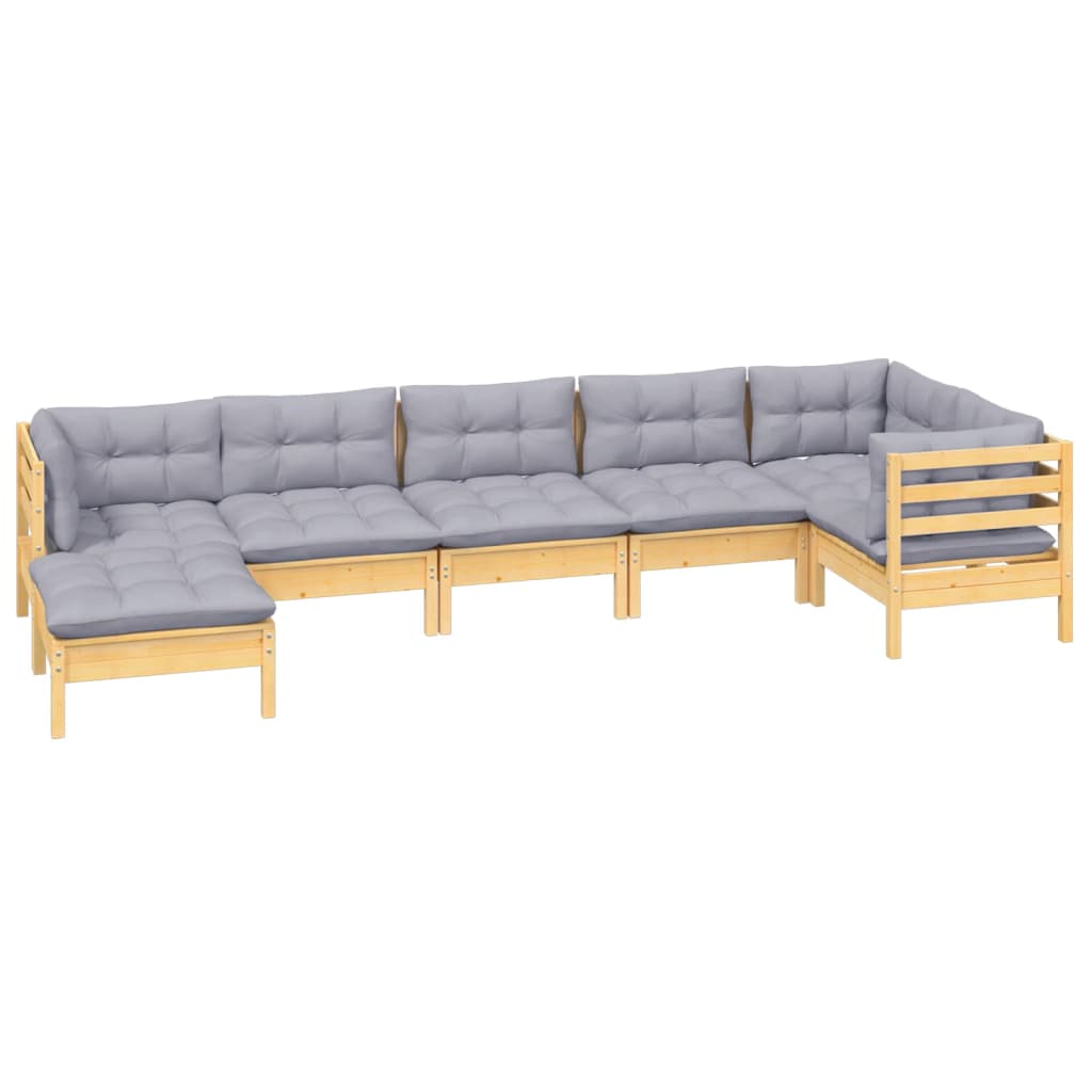 Set Divani da Giardino 7 pz con Cuscini Grigi Massello di Pino | homemem39