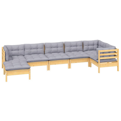 Set Divani da Giardino 7 pz con Cuscini Grigi Massello di Pino | homemem39