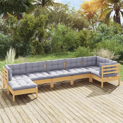 Set Divani da Giardino 7 pz con Cuscini Grigi Massello di Pino | homemem39
