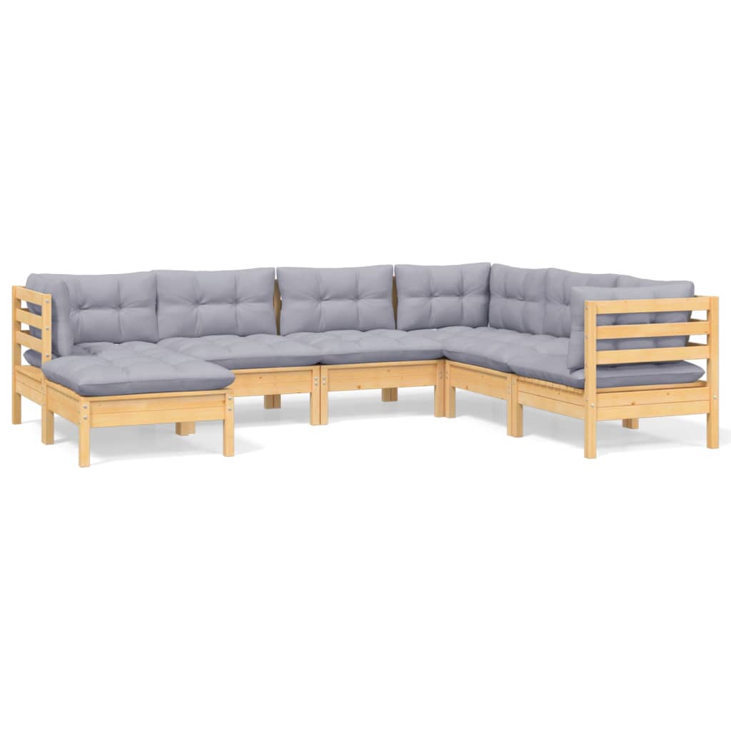 Set Divani da Giardino 7 pz con Cuscini Grigi Massello di Pino | homemem39