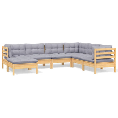 Set Divani da Giardino 7 pz con Cuscini Grigi Massello di Pino | homemem39