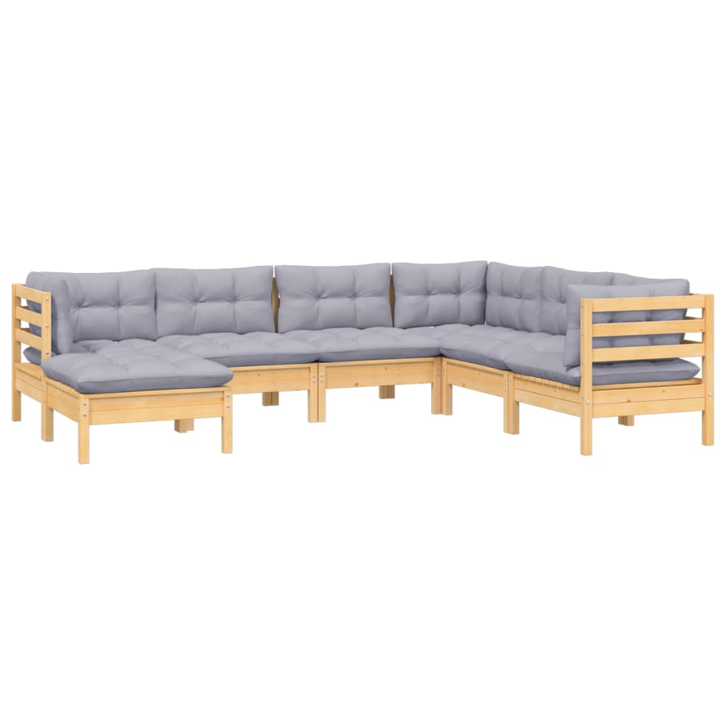 Set Divani da Giardino 7 pz con Cuscini Grigi Massello di Pino | homemem39