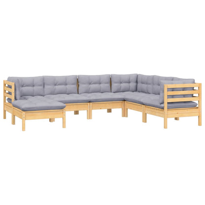 Set Divani da Giardino 7 pz con Cuscini Grigi Massello di Pino | homemem39