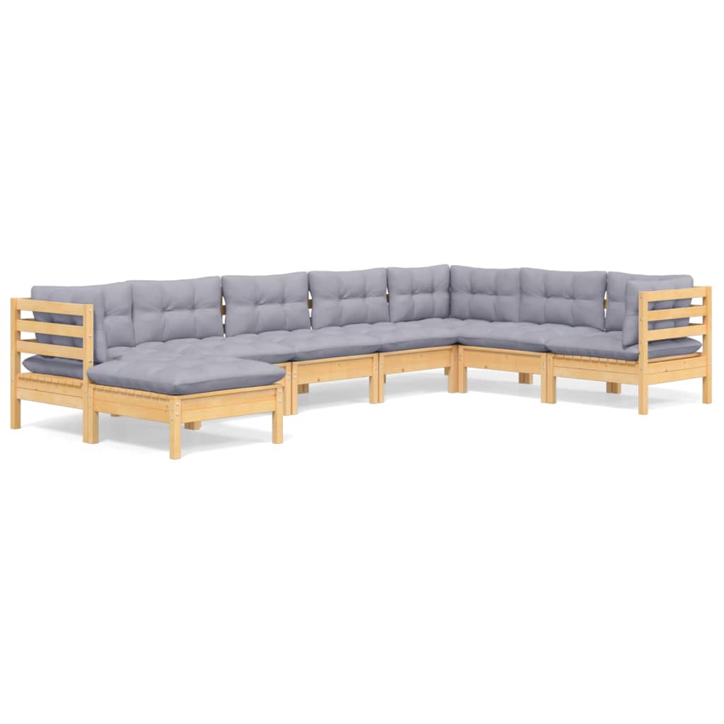 Set Divani da Giardino 8 pz con Cuscini Grigi Massello di Pino | homemem39