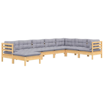 Set Divani da Giardino 8 pz con Cuscini Grigi Massello di Pino | homemem39