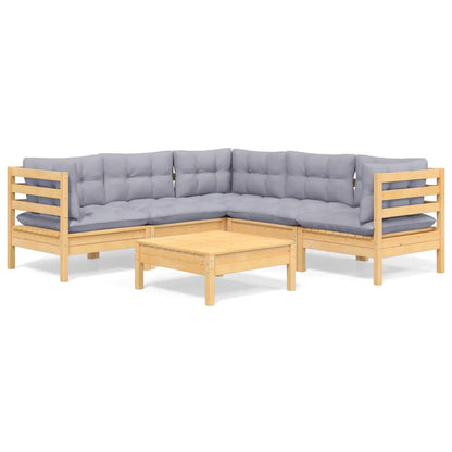 Set Divani da Giardino 6 pz con Cuscini Grigi Massello di Pino | homemem39