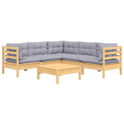 Set Divani da Giardino 6 pz con Cuscini Grigi Massello di Pino | homemem39